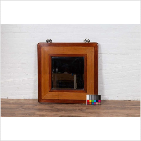 Vintage Chinese 1950s Two-Toned Elm and Rattan Square Mirror with Beveled Glass-YN6388-3. Asian & Chinese Furniture, Art, Antiques, Vintage Home Décor for sale at FEA Home