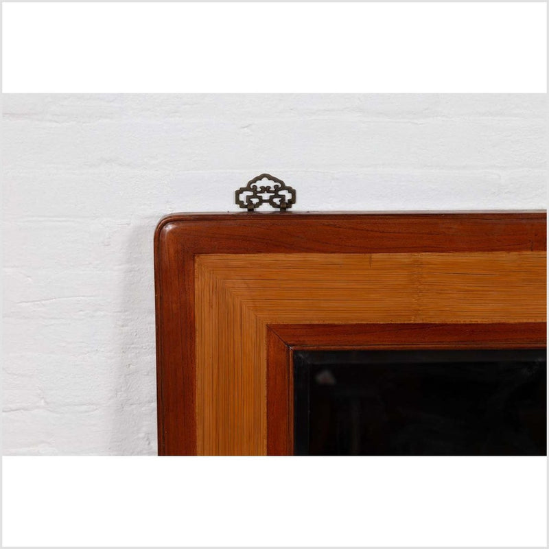 Vintage Chinese 1950s Two-Toned Elm and Rattan Square Mirror with Beveled Glass-YN6388-4. Asian & Chinese Furniture, Art, Antiques, Vintage Home Décor for sale at FEA Home