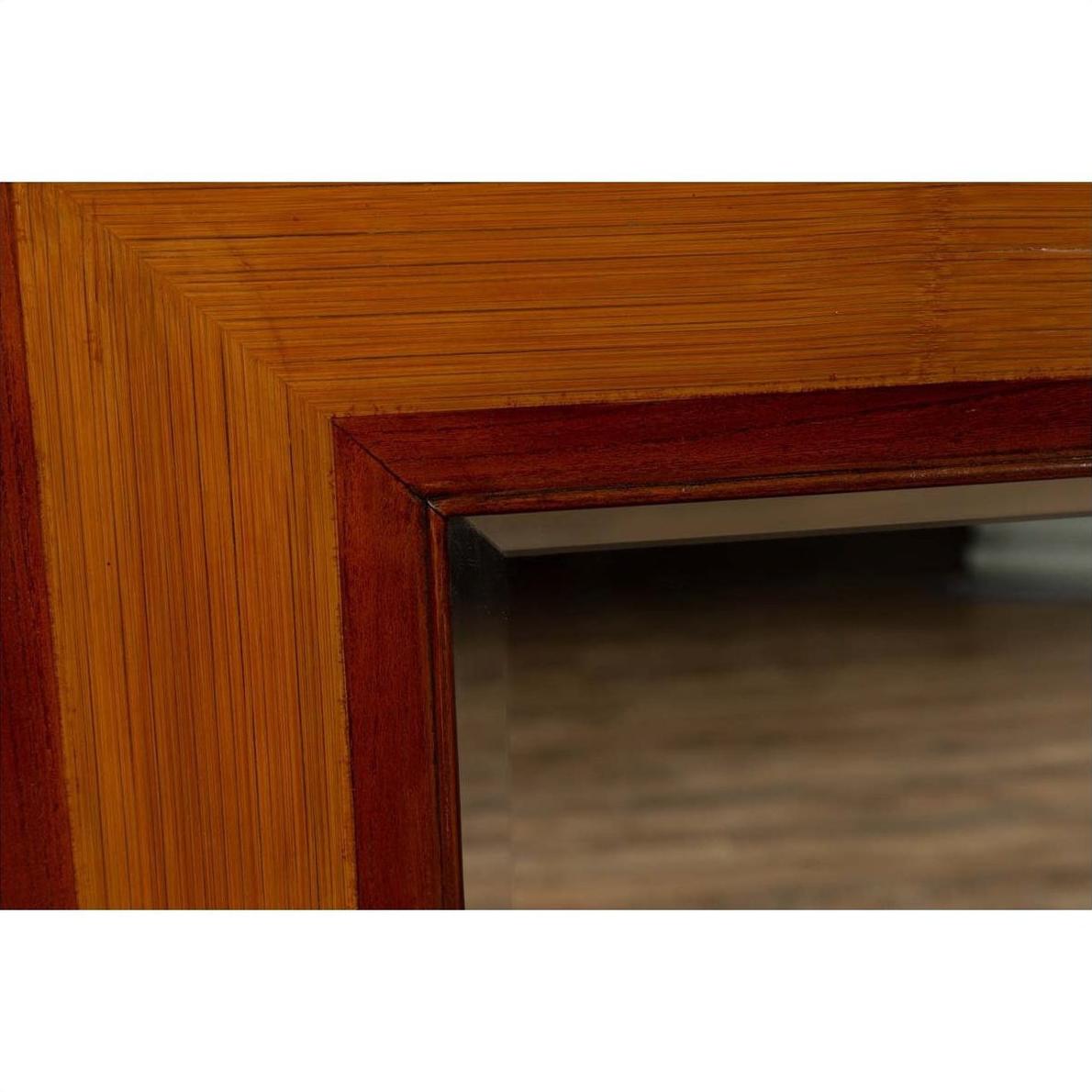 Vintage Chinese 1950s Two-Toned Elm and Rattan Square Mirror with Beveled Glass-6. Asian &amp; Chinese Furniture, Art, Antiques, Vintage Home Décor for sale at FEA Home