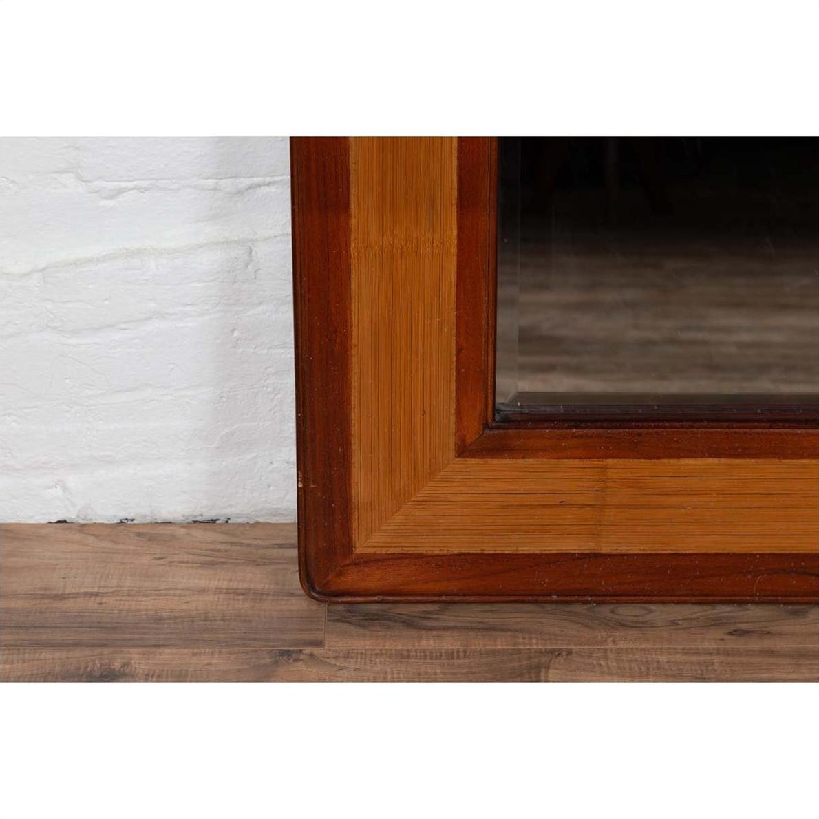 Vintage Chinese 1950s Two-Toned Elm and Rattan Square Mirror with Beveled Glass-7. Asian &amp; Chinese Furniture, Art, Antiques, Vintage Home Décor for sale at FEA Home