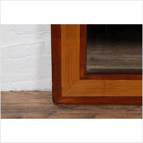 Vintage Chinese 1950s Two-Toned Elm and Rattan Square Mirror with Beveled Glass-YN6388-7. Asian & Chinese Furniture, Art, Antiques, Vintage Home Décor for sale at FEA Home
