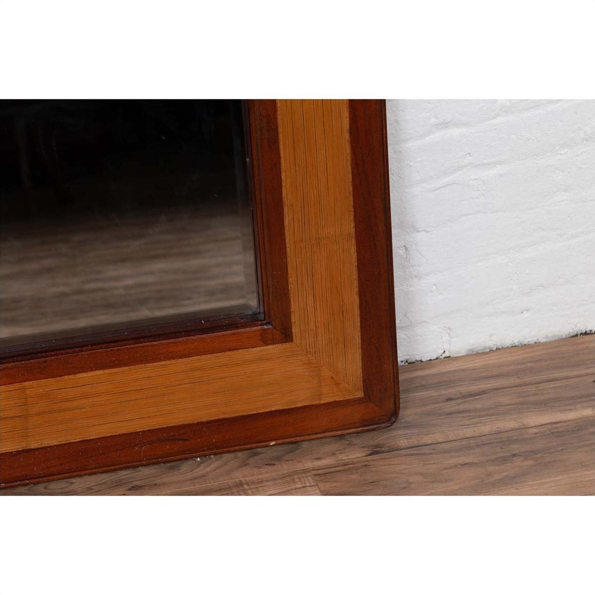 Vintage Chinese 1950s Two-Toned Elm and Rattan Square Mirror with Beveled Glass-8. Asian &amp; Chinese Furniture, Art, Antiques, Vintage Home Décor for sale at FEA Home
