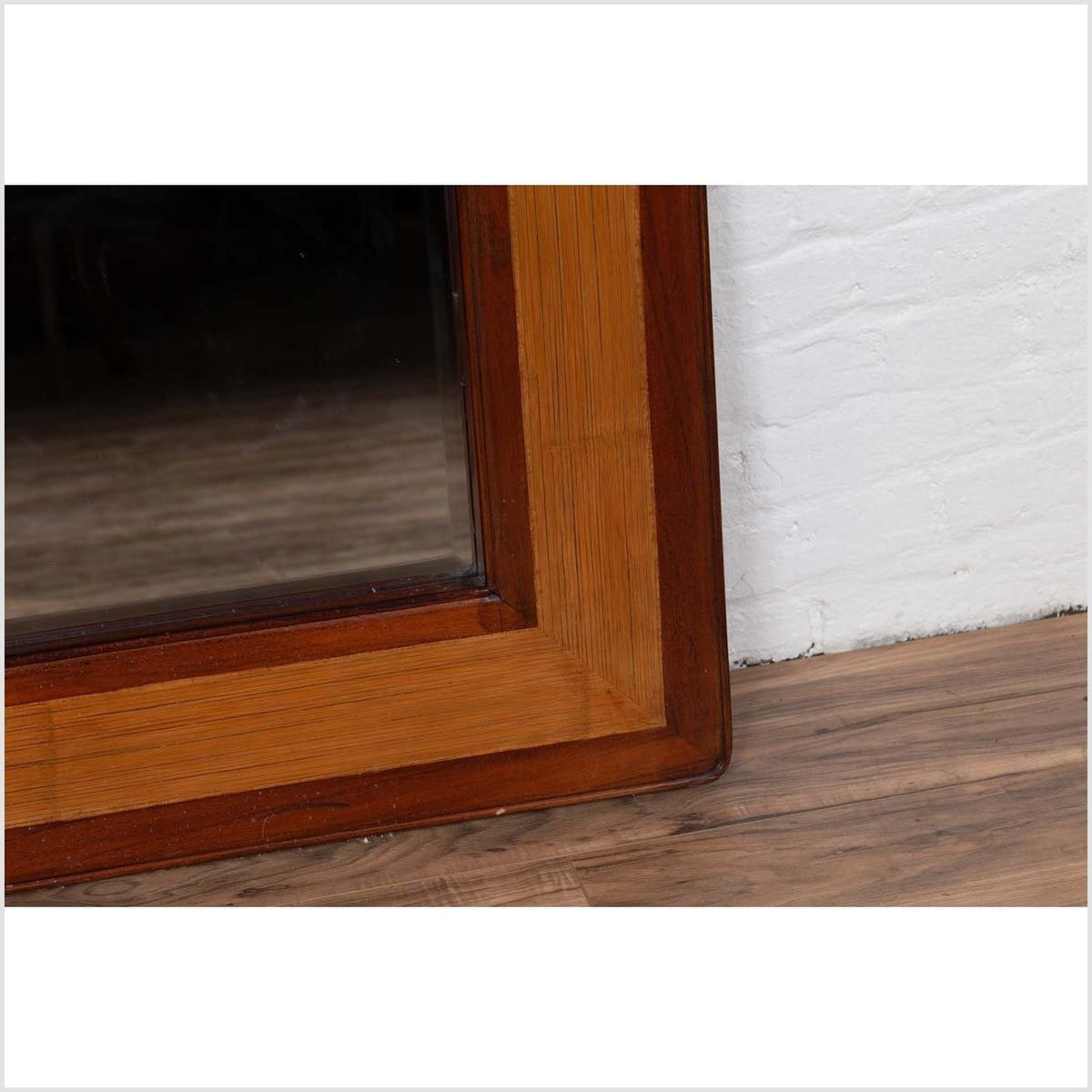 Vintage Chinese 1950s Two-Toned Elm and Rattan Square Mirror with Beveled Glass-8. Asian &amp; Chinese Furniture, Art, Antiques, Vintage Home Décor for sale at FEA Home