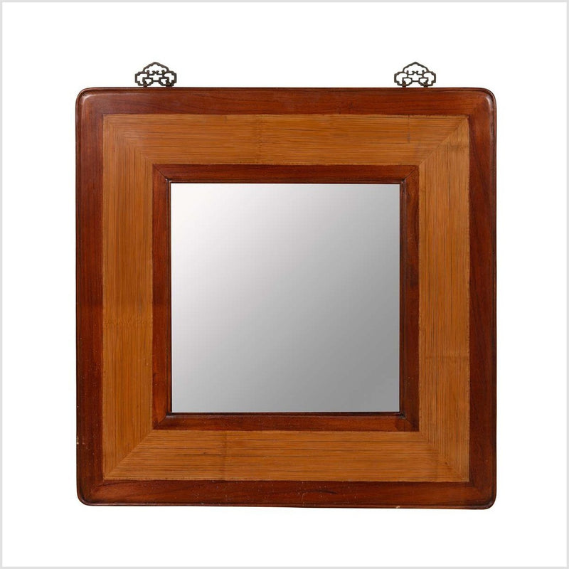 Vintage Chinese 1950s Two-Toned Elm and Rattan Square Mirror with Beveled Glass-YN6388-1. Asian & Chinese Furniture, Art, Antiques, Vintage Home Décor for sale at FEA Home