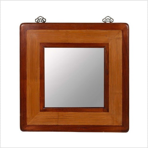 Vintage Chinese 1950s Two-Toned Elm and Rattan Square Mirror with Beveled Glass-YN6388-1. Asian & Chinese Furniture, Art, Antiques, Vintage Home Décor for sale at FEA Home