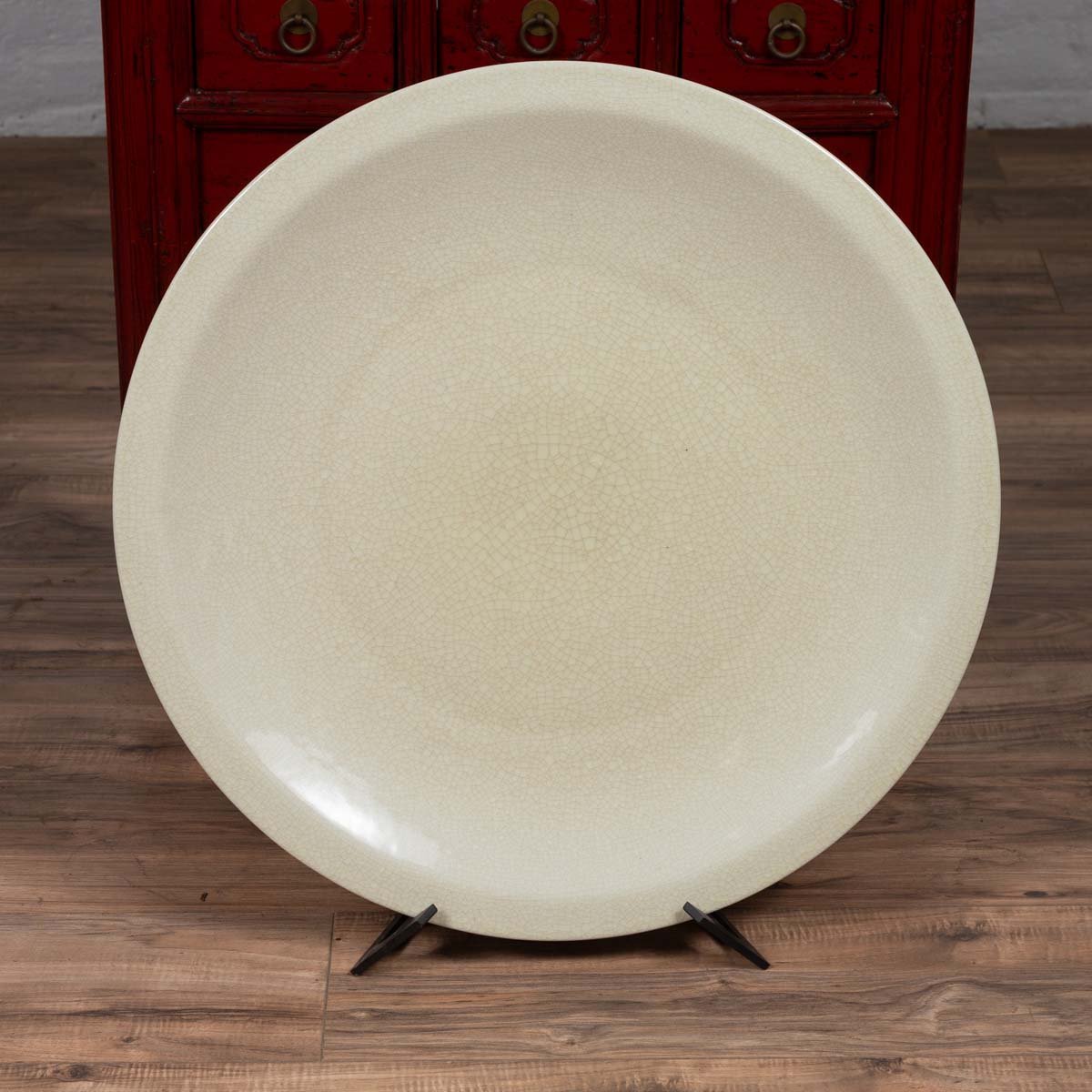 Vintage Beige Celadon Ceramic Charger Plate-2. Asian & Chinese Furniture, Art, Antiques, Vintage Home Décor for sale at FEA Home