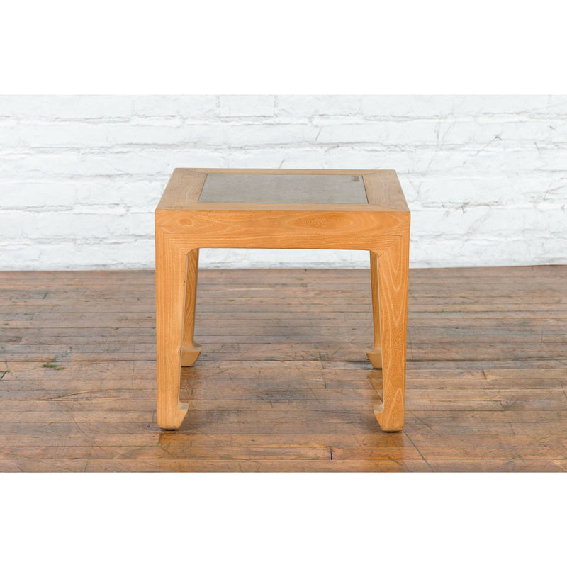 Vintage Chinese Bleached Elmwood Square Side Table with Stone Tile Inset Top-12. Asian & Chinese Furniture, Art, Antiques, Vintage Home Décor for sale at FEA Home