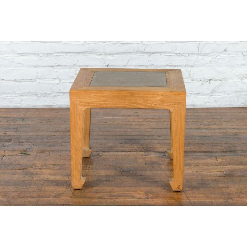 Vintage Chinese Bleached Elmwood Square Side Table with Stone Tile Inset Top-14. Asian & Chinese Furniture, Art, Antiques, Vintage Home Décor for sale at FEA Home