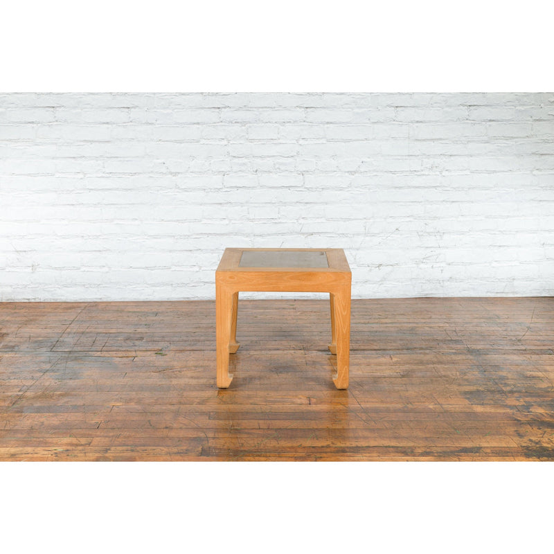 Vintage Chinese Bleached Elmwood Square Side Table with Stone Tile Inset Top-5. Asian & Chinese Furniture, Art, Antiques, Vintage Home Décor for sale at FEA Home