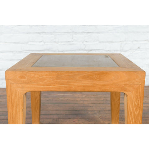 Vintage Chinese Bleached Elmwood Square Side Table with Stone Tile Inset Top-9. Asian & Chinese Furniture, Art, Antiques, Vintage Home Décor for sale at FEA Home