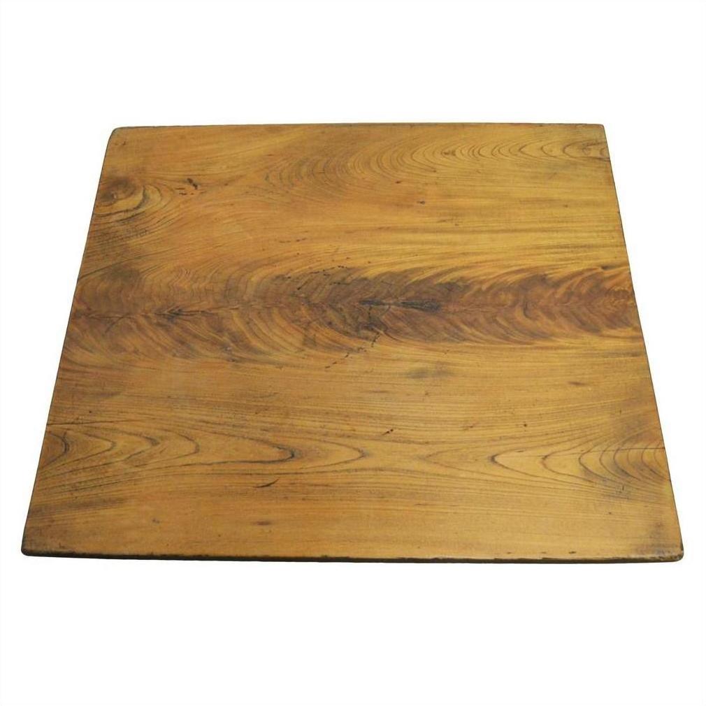 Natural teak Chinese coffee table with curved legs, vintage style, smooth wood top, studio background.