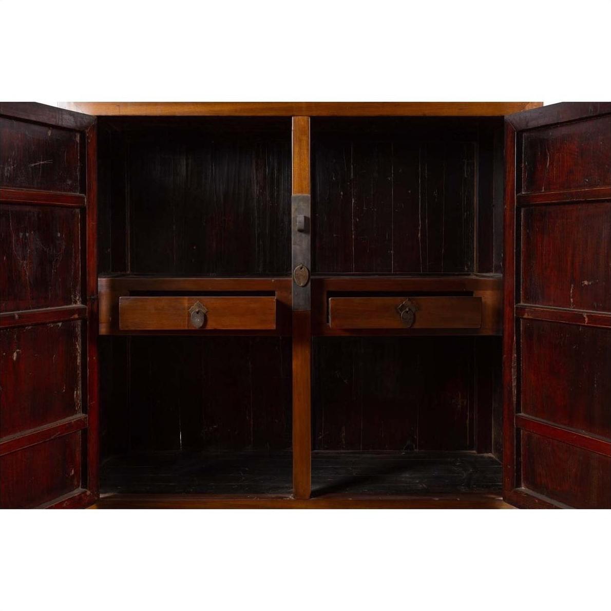 Vintage Chinese Elm Compound Wedding Wardrobe in Two Parts with Metal Hinges-11. Asian &amp; Chinese Furniture, Art, Antiques, Vintage Home Décor for sale at FEA Home