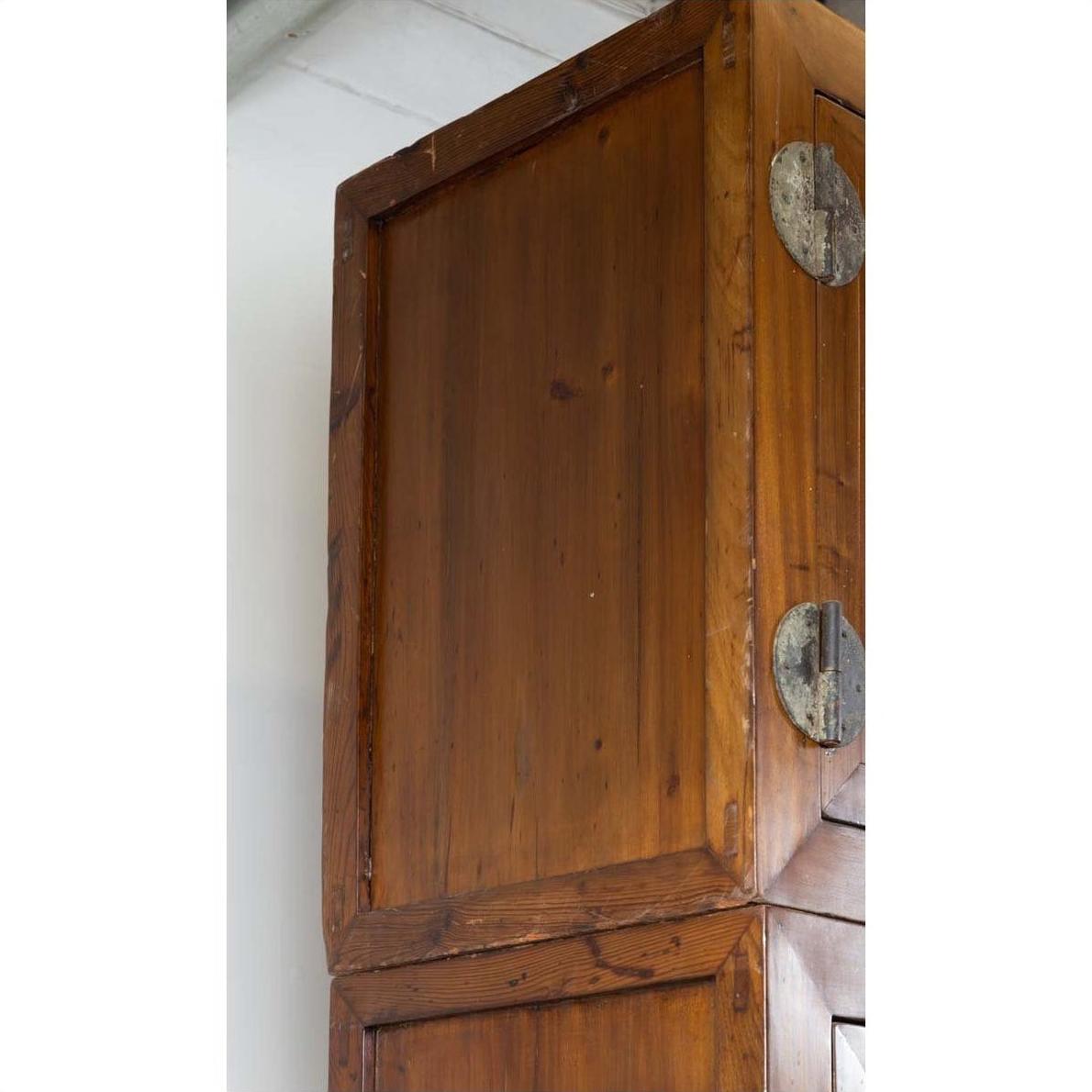 Vintage Chinese Elm Compound Wedding Wardrobe in Two Parts with Metal Hinges-14. Asian &amp; Chinese Furniture, Art, Antiques, Vintage Home Décor for sale at FEA Home