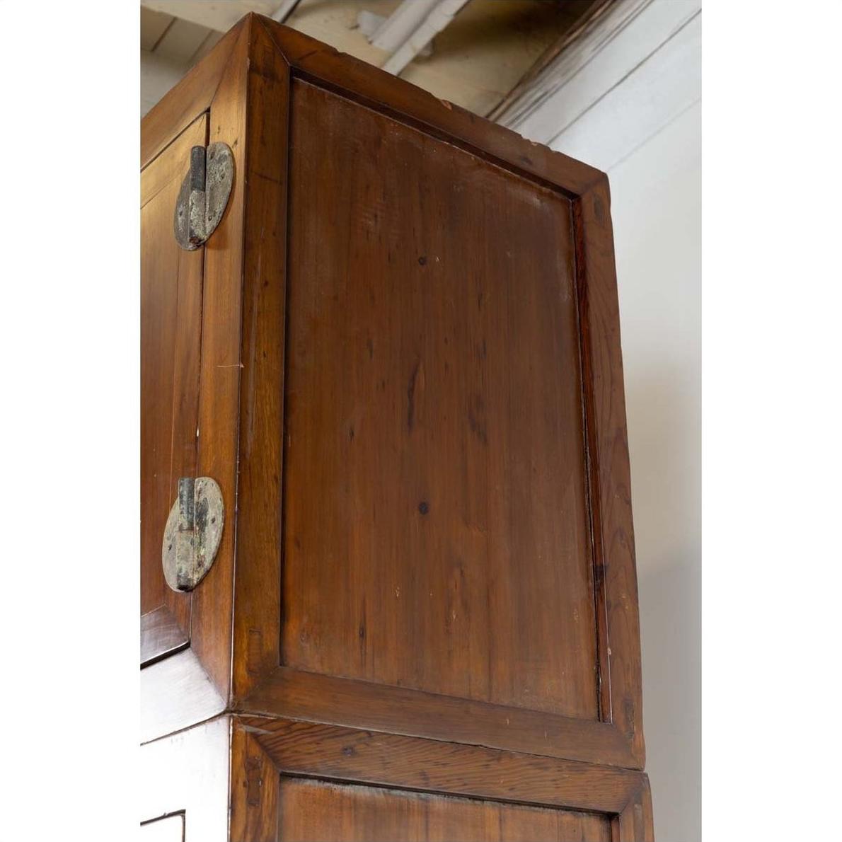 Vintage Chinese Elm Compound Wedding Wardrobe in Two Parts with Metal Hinges-17. Asian &amp; Chinese Furniture, Art, Antiques, Vintage Home Décor for sale at FEA Home