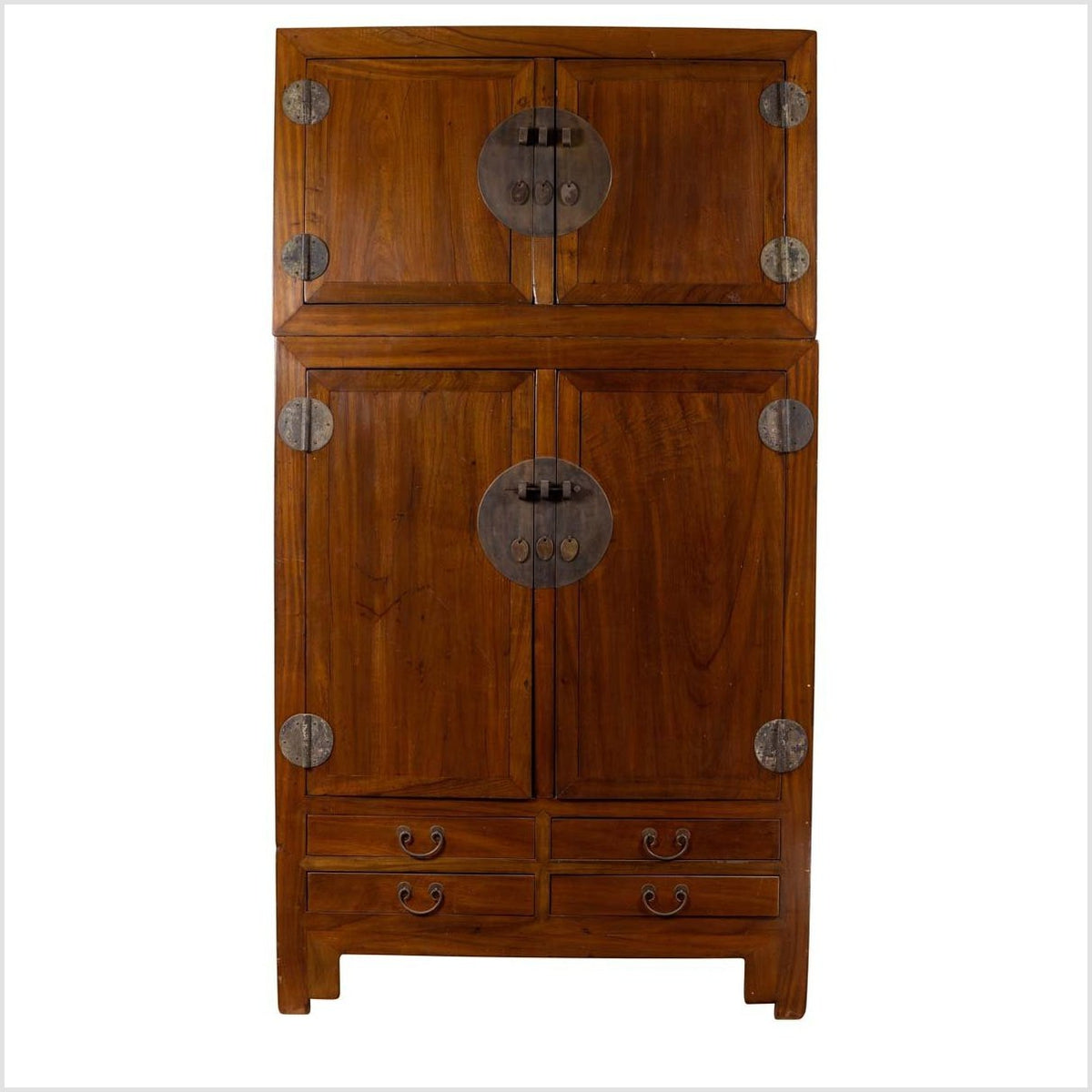 Vintage Chinese Elm Compound Wedding Wardrobe in Two Parts with Metal Hinges-1. Asian & Chinese Furniture, Art, Antiques, Vintage Home Décor for sale at FEA Home