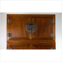 Vintage Chinese Elm Compound Wedding Wardrobe in Two Parts with Metal Hinges