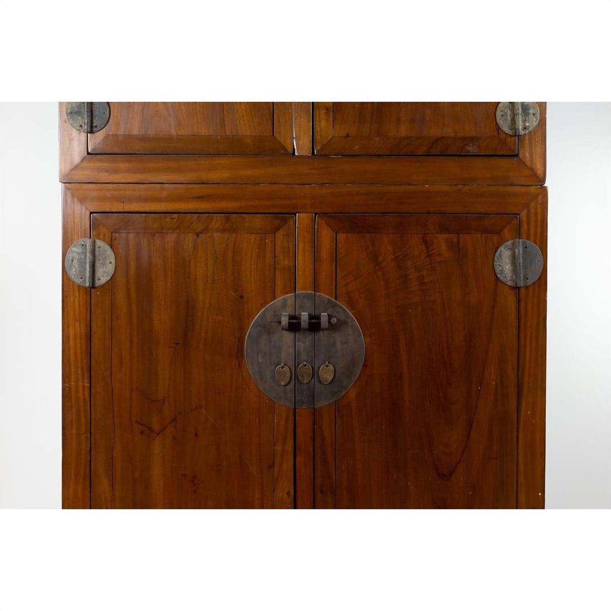 Vintage Chinese Elm Compound Wedding Wardrobe in Two Parts with Metal Hinges-6. Asian &amp; Chinese Furniture, Art, Antiques, Vintage Home Décor for sale at FEA Home