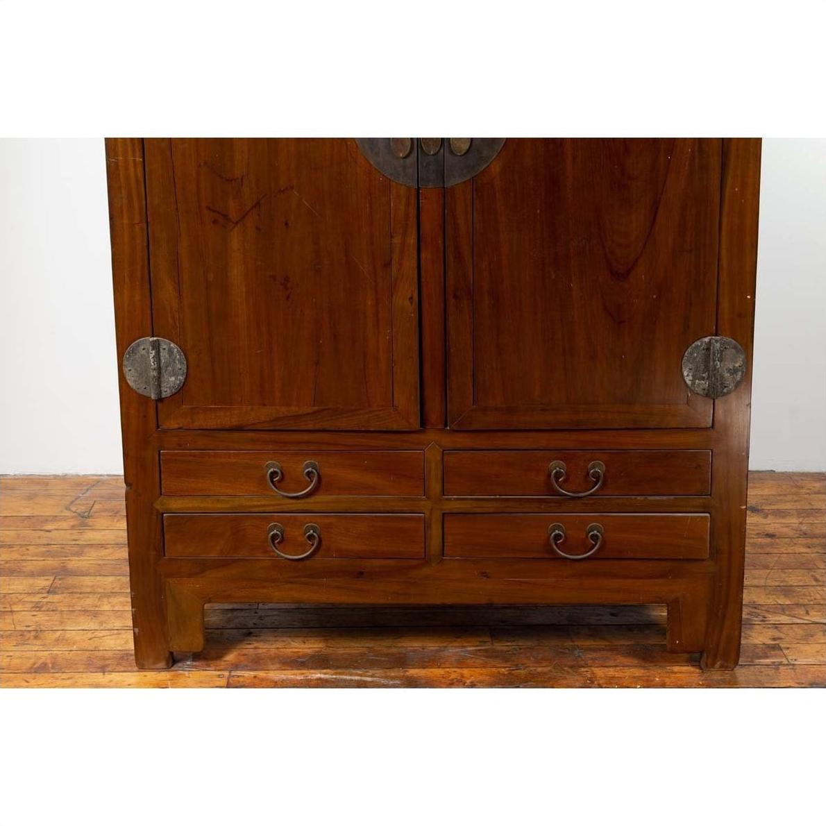 Vintage Chinese Elm Compound Wedding Wardrobe in Two Parts with Metal Hinges-7. Asian &amp; Chinese Furniture, Art, Antiques, Vintage Home Décor for sale at FEA Home