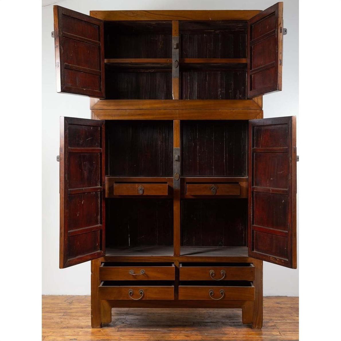 Vintage Chinese Elm Compound Wedding Wardrobe in Two Parts with Metal Hinges-9. Asian &amp; Chinese Furniture, Art, Antiques, Vintage Home Décor for sale at FEA Home