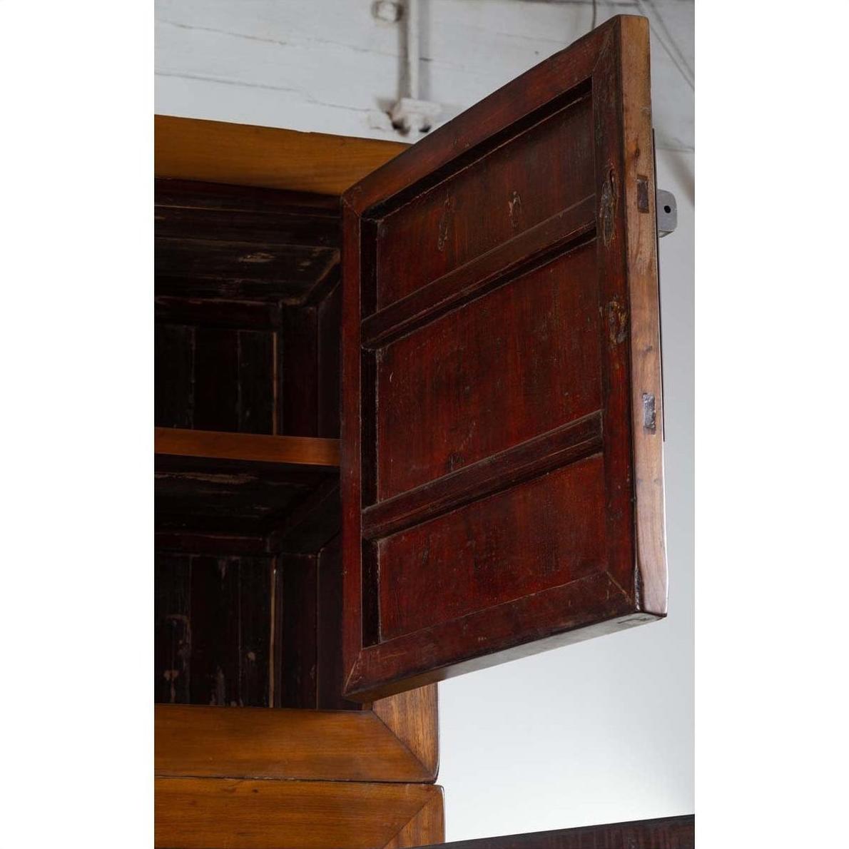 Vintage Chinese Elm Compound Wedding Wardrobe in Two Parts with Metal Hinges-10. Asian &amp; Chinese Furniture, Art, Antiques, Vintage Home Décor for sale at FEA Home