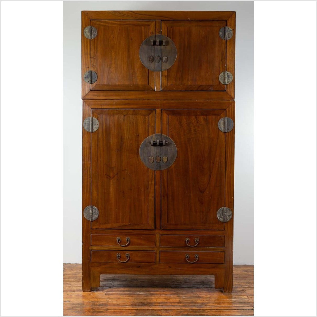 Vintage Chinese Elm Compound Wedding Wardrobe in Two Parts with Metal Hinges-2. Asian & Chinese Furniture, Art, Antiques, Vintage Home Décor for sale at FEA Home