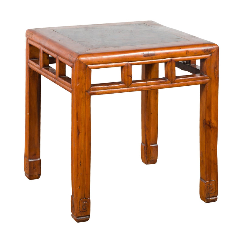 This-is-a-picture-of-a-Vintage Chinese Elm Side Table with Burl Wood Top and Scrolling Carved Feet-with-image-position-1-style-YN3979-Shop-for-Vintage-and-Antique-Asian-and-Chinese-Furniture-for-sale-at-FEA Home-NYC