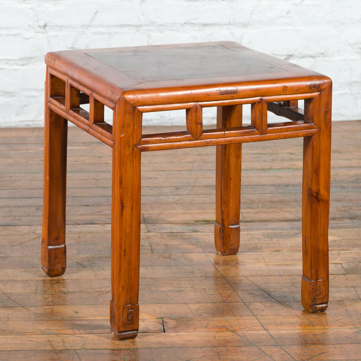 Vintage Chinese Elm Side Table with Burl Wood Top and Scrolling Carved Feet-2. Asian & Chinese Furniture, Art, Antiques, Vintage Home Décor for sale at FEA Home