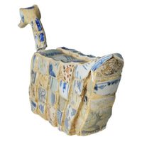 Vintage Chinese Faience Duck Sculpture with Blue Oriental Accents
