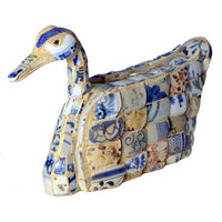 Vintage Chinese Faience Duck Sculpture with Blue Oriental Accents