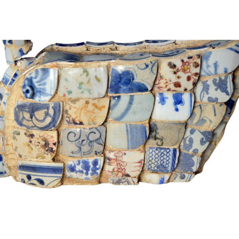 Vintage Chinese Faience Duck Sculpture with Blue Oriental Accents-YN5489-9. Asian & Chinese Furniture, Art, Antiques, Vintage Home Décor for sale at FEA Home