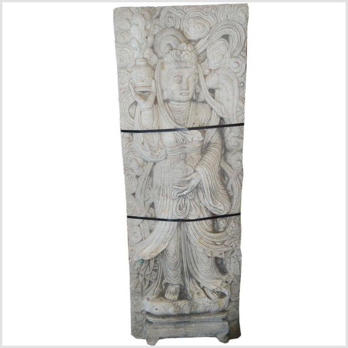 Vintage Chinese Hand-Carved White Stone Temple Sculpture of a Bodhisattva-1. Asian & Chinese Furniture, Art, Antiques, Vintage Home Décor for sale at FEA Home