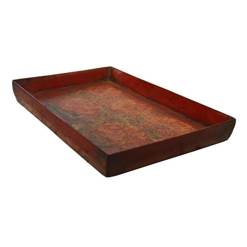 Rectangular vintage Chinese hand-painted ornate tray, shallow design, displayed on a white background.