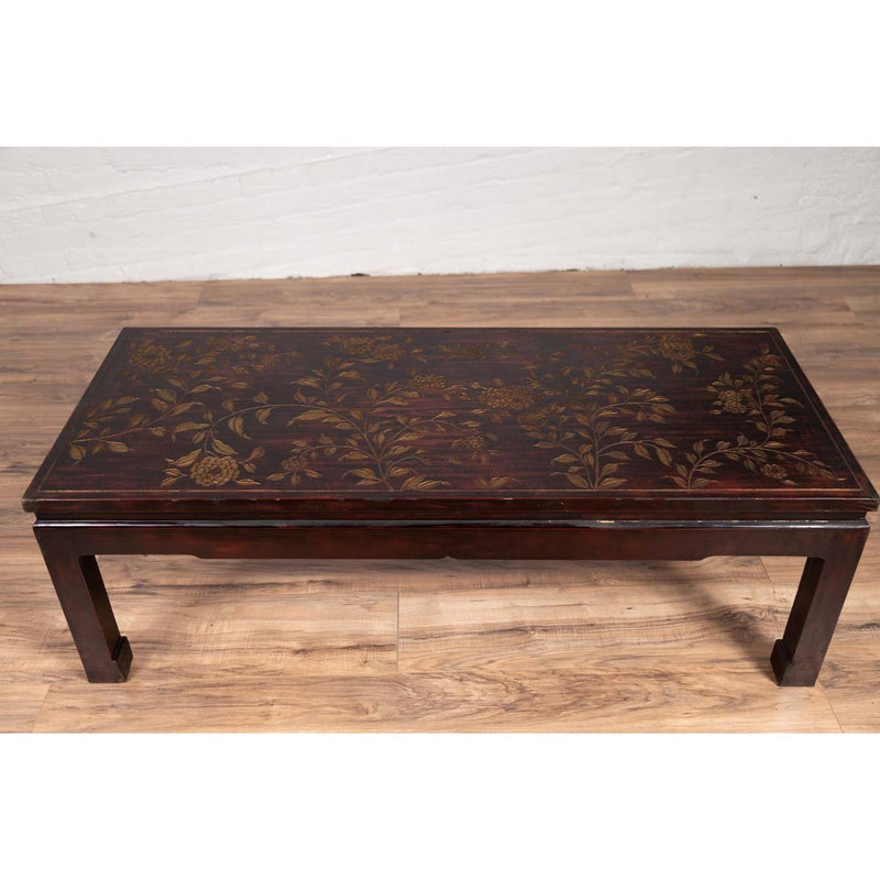 Vintage Chinese Lacquered Coffee Table with Carved and Gilt Floral Décor-YN6223-6. Asian & Chinese Furniture, Art, Antiques, Vintage Home Décor for sale at FEA Home