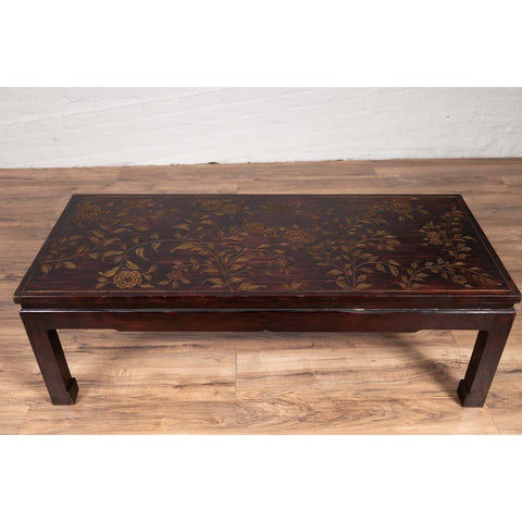 Vintage Chinese Lacquered Coffee Table with Carved and Gilt Floral Décor-YN6223-6. Asian & Chinese Furniture, Art, Antiques, Vintage Home Décor for sale at FEA Home