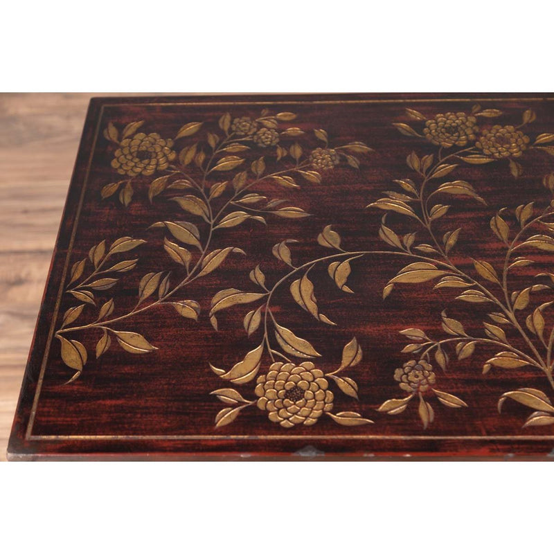 Vintage Chinese Lacquered Coffee Table with Carved and Gilt Floral Décor-YN6223-7. Asian & Chinese Furniture, Art, Antiques, Vintage Home Décor for sale at FEA Home