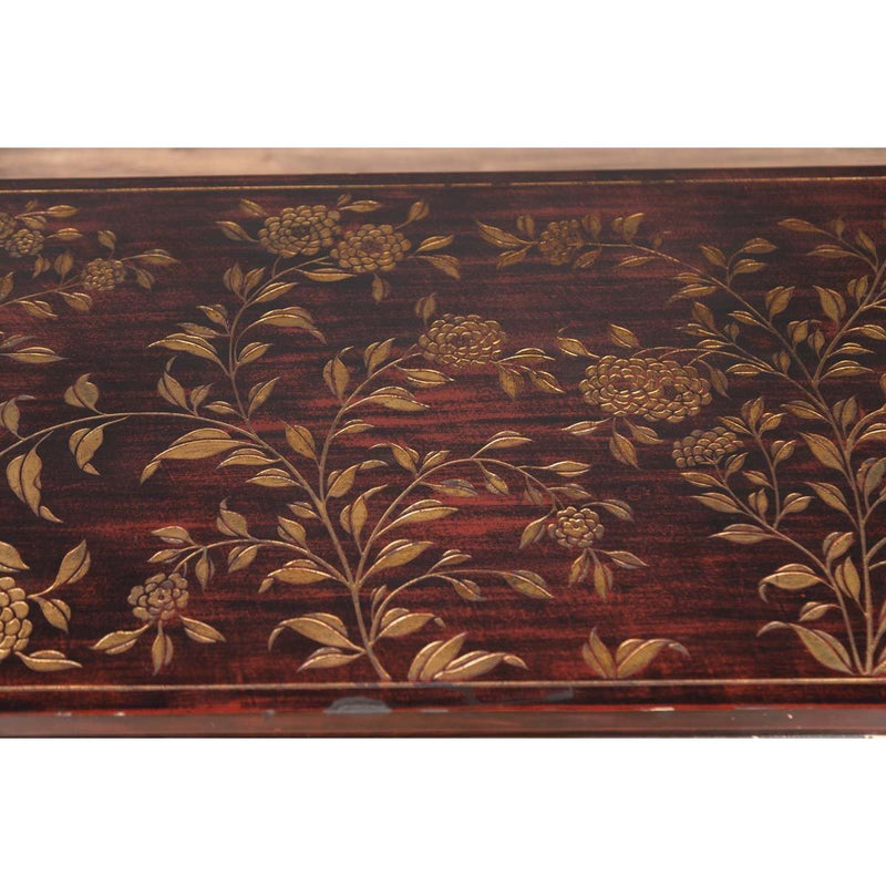 Vintage Chinese Lacquered Coffee Table with Carved and Gilt Floral Décor-YN6223-8. Asian & Chinese Furniture, Art, Antiques, Vintage Home Décor for sale at FEA Home
