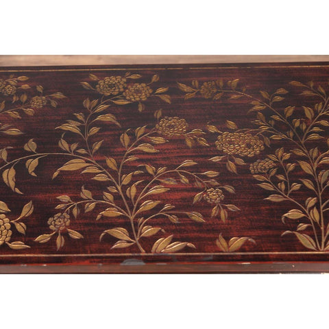 Vintage Chinese Lacquered Coffee Table with Carved and Gilt Floral Décor-YN6223-8. Asian & Chinese Furniture, Art, Antiques, Vintage Home Décor for sale at FEA Home