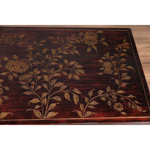 Vintage Chinese Lacquered Coffee Table with Carved and Gilt Floral Décor-YN6223-9. Asian & Chinese Furniture, Art, Antiques, Vintage Home Décor for sale at FEA Home