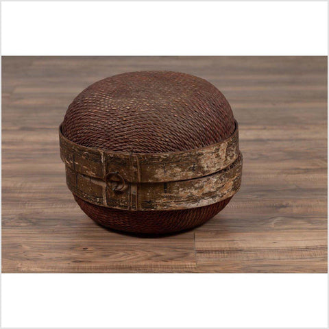 Vintage Chinese Mid-century Rattan Circular Hat Box with Weathered Patina-YN6374-11. Asian & Chinese Furniture, Art, Antiques, Vintage Home Décor for sale at FEA Home