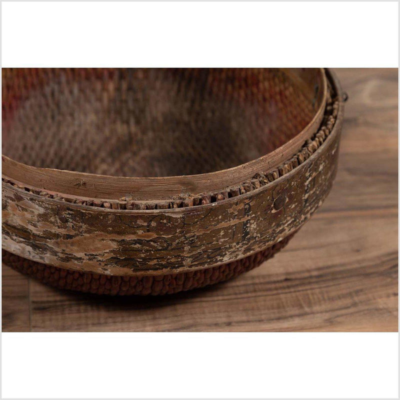 Vintage Chinese Mid-century Rattan Circular Hat Box with Weathered Patina-YN6374-10. Asian & Chinese Furniture, Art, Antiques, Vintage Home Décor for sale at FEA Home