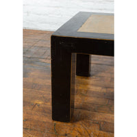 Vintage Chinese Square Coffee Table with Antique Palace Courtyard Stone Inset