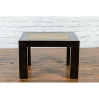 Vintage Chinese Square Coffee Table with Antique Palace Courtyard Stone Inset