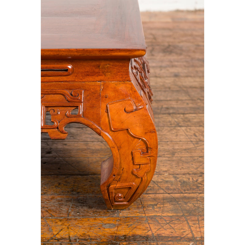 This-is-a-picture-of-a-Vintage Chinese Style Low Kang Coffee Table with Carved Scrolls and Chow Legs-image-position-12-style-YN1430-Shop-for-Vintage-and-Antique-Asian-and-Chinese-Furniture-for-sale-at-FEA Home-NYC