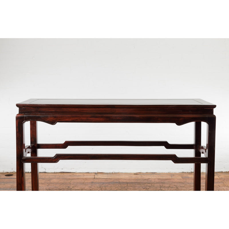 This-is-a-picture-of-a-Vintage Chinese Style Wine Console Table with Carved Apron and Custom Lacquer-image-position-3-style-YN3280-Shop-for-Vintage-and-Antique-Asian-and-Chinese-Furniture-for-sale-at-FEA Home-NYC