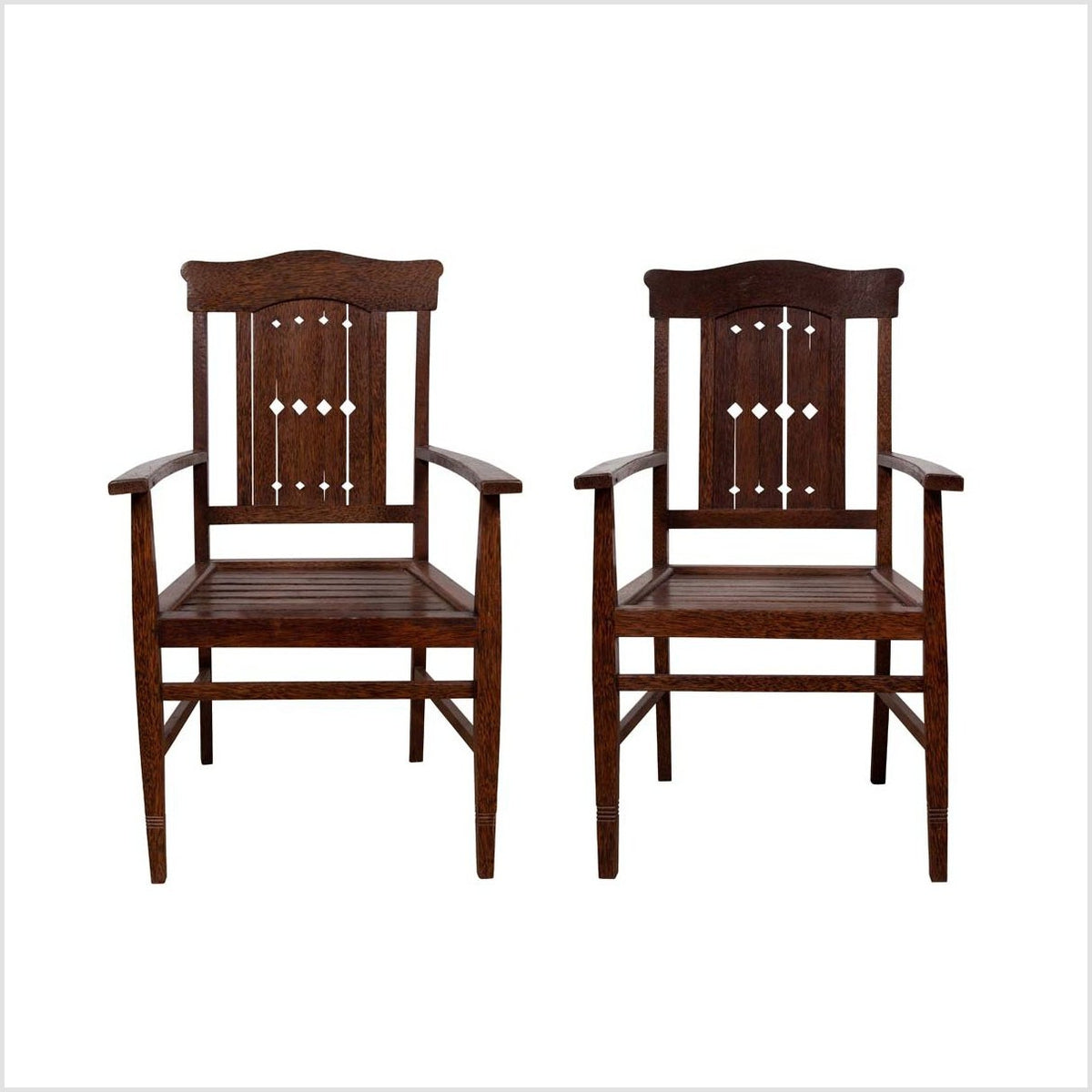 Vintage Dutch Colonial Armchair with Pierced Wooden Slats and Bonnet-Style Rail-1. Asian & Chinese Furniture, Art, Antiques, Vintage Home Décor for sale at FEA Home