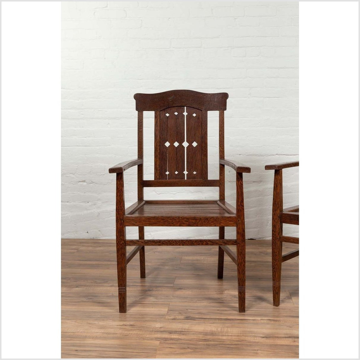 Vintage Dutch Colonial Armchair with Pierced Wooden Slats and Bonnet-Style Rail-3. Asian &amp; Chinese Furniture, Art, Antiques, Vintage Home Décor for sale at FEA Home