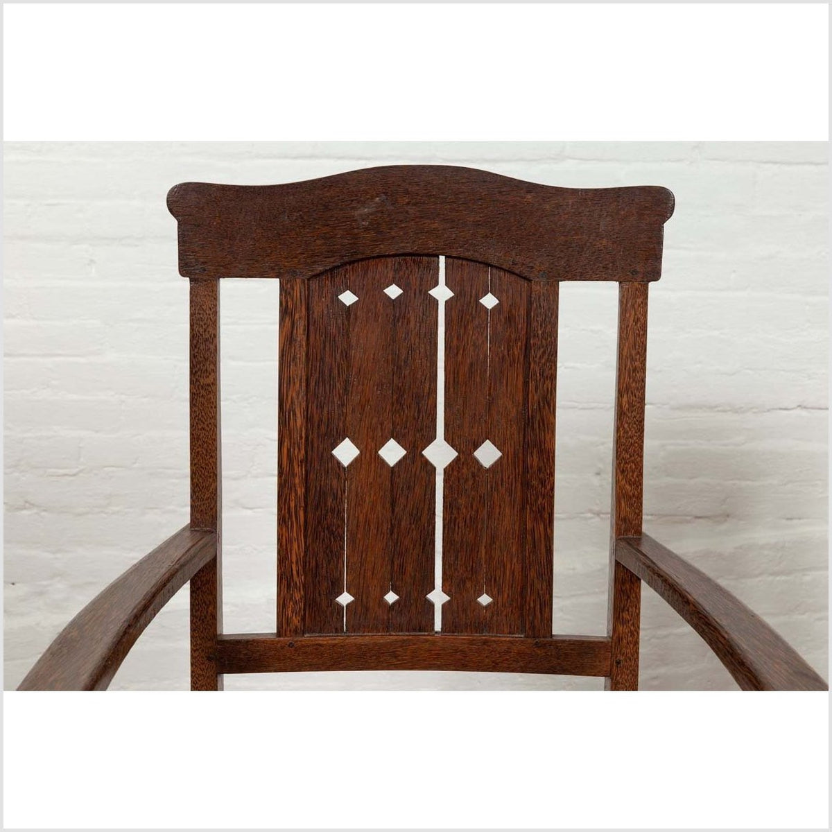 Vintage Dutch Colonial Armchair with Pierced Wooden Slats and Bonnet-Style Rail-6. Asian &amp; Chinese Furniture, Art, Antiques, Vintage Home Décor for sale at FEA Home