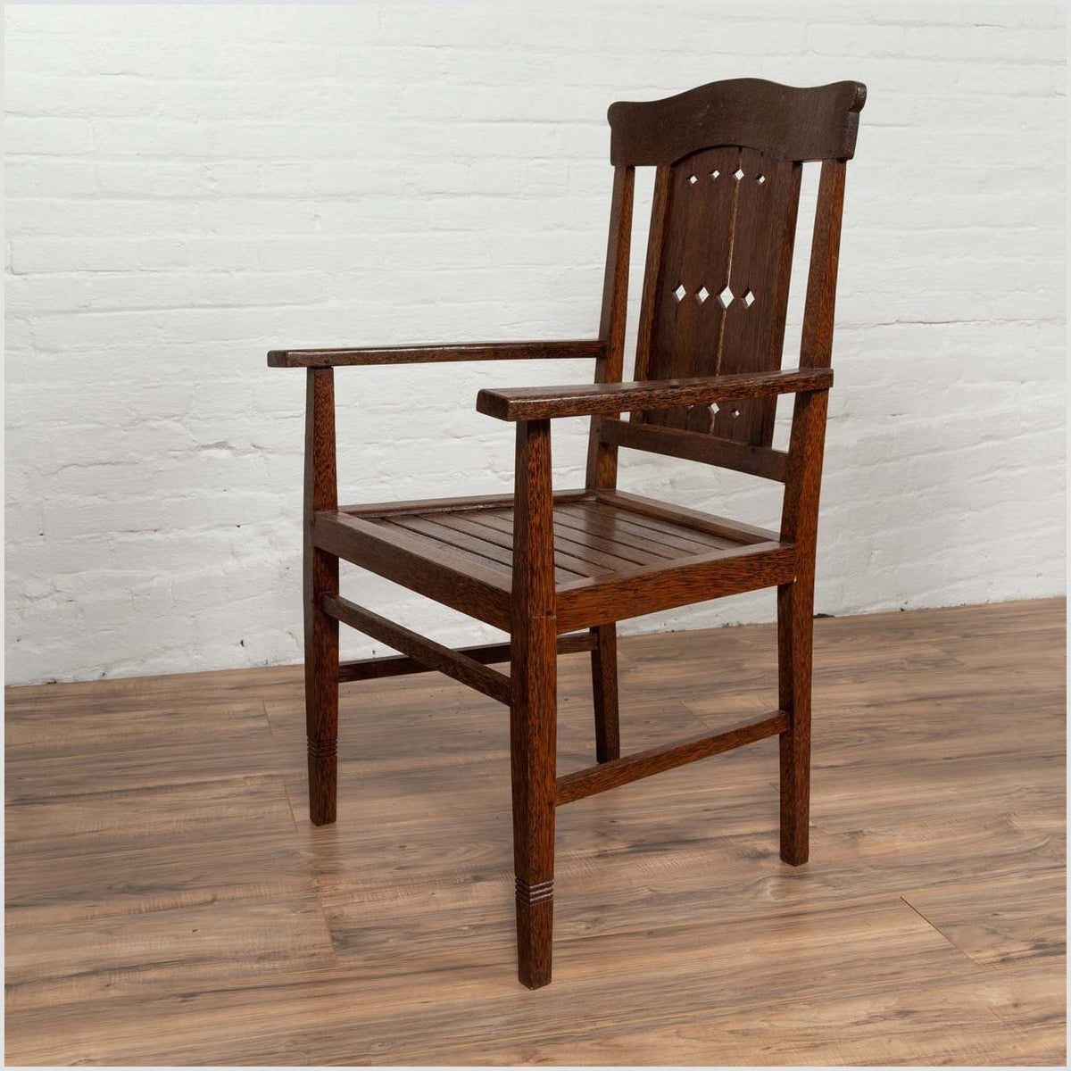 Vintage Dutch Colonial Armchair with Pierced Wooden Slats and Bonnet-Style Rail-7. Asian &amp; Chinese Furniture, Art, Antiques, Vintage Home Décor for sale at FEA Home