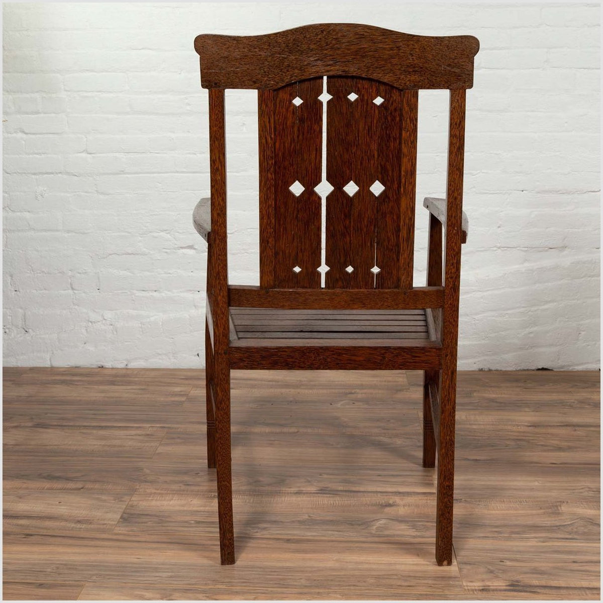 Vintage Dutch Colonial Armchair with Pierced Wooden Slats and Bonnet-Style Rail-8. Asian &amp; Chinese Furniture, Art, Antiques, Vintage Home Décor for sale at FEA Home