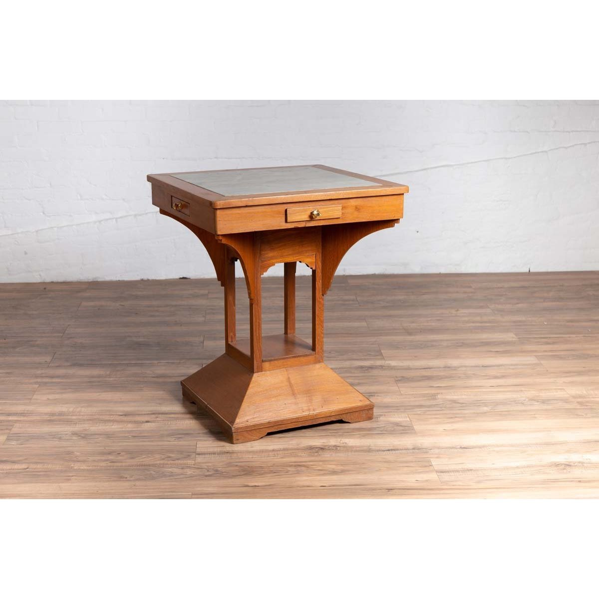 Vintage Dutch Colonial Indonesian Square Center Table with Marble Inset-11. Asian &amp; Chinese Furniture, Art, Antiques, Vintage Home Décor for sale at FEA Home